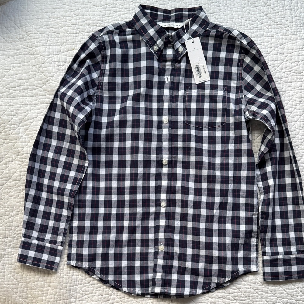 Janie and Jack boys Navy and White Plaid Shirt